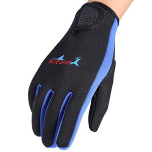 Tauchhandschuhe in schwarz und blau für Tauchen, Kajakfahren, Surfen und andere Wassersportarten. Das Neopren-Material ist elastisch und weich, sorgt für ultimativen Komfort und Wärme bei kaltem Wetter und Wasserbedingungen.