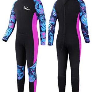 Yikayin Neoprenanzug für Kinder, 2.5 mm dick, mit Rücken-Reißverschluss und Blattdruck, ideal für Tauchen, Surfen und Schwimmen