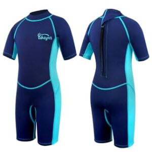 Yikayin Neoprenanzug Kinder Kurz, 2.5mm Neopren Shorty für Jungen Mädchen zum Schwimmen, Surfen und Tauchen mit Thermo UV Schutz und Rückenreißverschluss