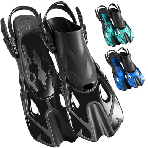 YOTAN Schnorchelflossen für Erwachsene, Verstellbare Kurzflossen mit Open-Heel, Leichte Kurze Schwimmflossen & Taucherflossen zum Schnorcheln und Schwimmen