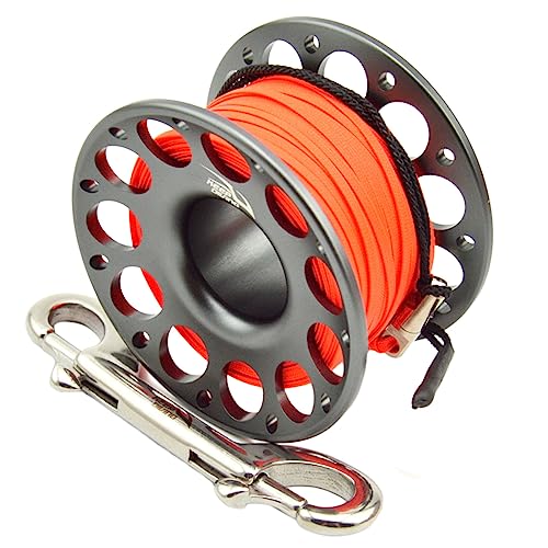30 Meter Fingerspule, Tauchausrüstung, Edelstahl-Tauchspule mit Doppelhaken, Aluminium-Legierung-Spool für Tauchzubehör und Schnorcheln unter Wasser