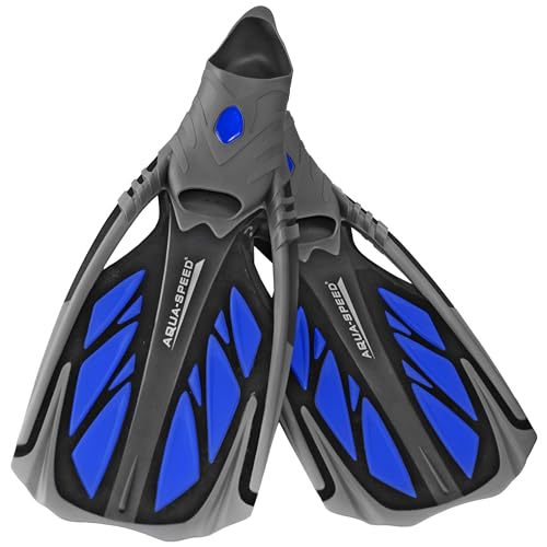 Unisex Flossen für bequemes Schnorcheln, Tauchen und Schwimmen. Aqua Speed INOX. Grau/Blau. Größe 44/45.