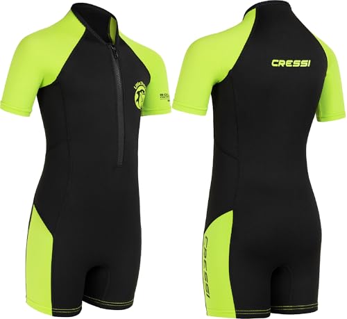 Schwimmanzug für Kinder mit UV, Kälteschutz und Qualität. Cressi Shorty 2mm Neoprenanzug Kinder Schwarz/Lime - 7/8 Jahre