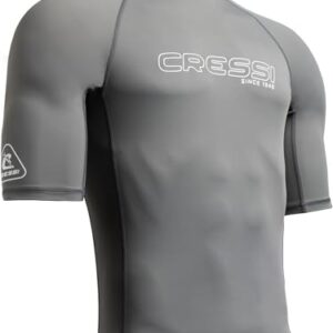 Rash Guard mit kurzen Ärmeln für Schwimmen, Surfen und Tauchen - UPF 50+ Schutz vor der Sonneneinstrahlung - Schnell trocknendes Material für Wassersportler - Grau/Weiß Farbe - Herren Größe