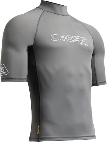 Rash Guard mit kurzen Ärmeln für Schwimmen, Surfen und Tauchen - UPF 50+ Schutz vor der Sonneneinstrahlung - Schnell trocknendes Material für Wassersportler - Grau/Weiß Farbe - Herren Größe