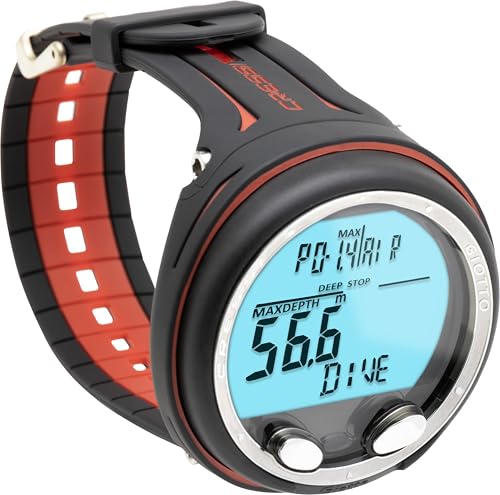 Cressi Dekompression Tauchcomputer Giotto Diving Computer, Schwarz/Rot. Hochwertiger und zuverlässiger Tauchcomputer mit Dual-Mix-RGBM-Algorithmus für genaue Sauerstoffspeicherberechnung.