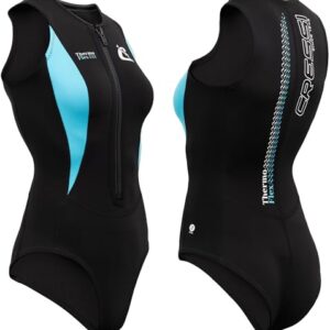 Damen Badeanzug aus weichem Neopren Schwarz/Aquamarin 2 mm für Schwimmen, Schnorcheln und AquaFitness