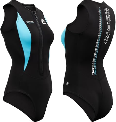 Damen Badeanzug aus weichem Neopren Schwarz/Aquamarin 2 mm für Schwimmen, Schnorcheln und AquaFitness