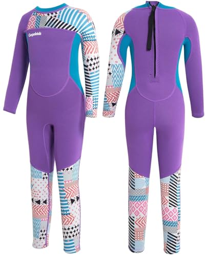 Langarm-Neoprenanzug fuer Kinder, 2.5mm Neopren UV-Badeanzug mit Rueckenreissverschluss, thermo Neoprenanzuge fuer Jungen und Maedchen zum Schwimmen, Surfen, Tauchen