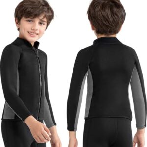 Kinderneoprenanzug 3mm mit Frontreißverschluss und Langarmen für Tauchen, Surfen und Schwimmen