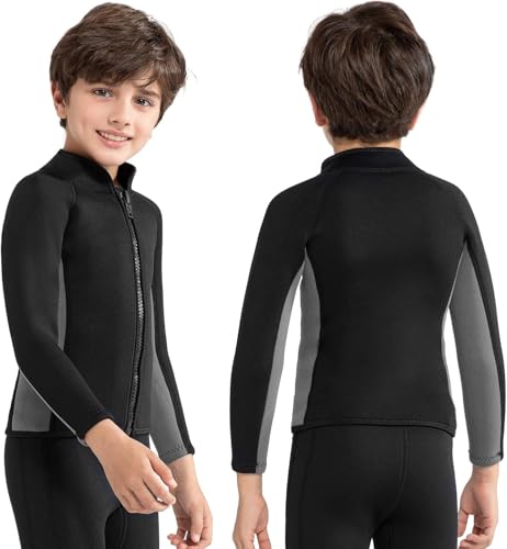 Kinderneoprenanzug 3mm mit Frontreißverschluss und Langarmen für Tauchen, Surfen und Schwimmen