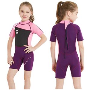 NATYFLY Neoprenanzug für Kinder, 2,5 mm dick, Thermal Badeanzug mit lange/kurze Ärmel, zurückreißbarer Reißverschluss und Einteiligkeit, ideal für Jungen und Mädchen