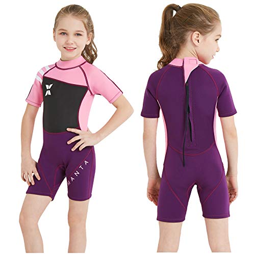 NATYFLY Neoprenanzug für Kinder, 2,5 mm dick, Thermal Badeanzug mit lange/kurze Ärmel, zurückreißbarer Reißverschluss und Einteiligkeit, ideal für Jungen und Mädchen