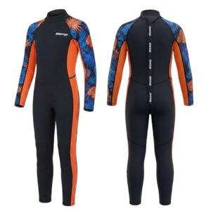 Hochwertiger Neoprenanzug für Kinder mit Wärmeisolierung und UV-Schutz in Orange Farbe, Größe 10, ideal für Mädchen und Jungen im Alter von 140-150cm