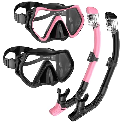 Ein Paar Schnorchel für Erwachsene, bestehend aus einer Taucherbrille und einem Dry-Schnorchel, zusammen mit einer Anti-Leck- und Anti-Fog-Tauchmaske. Das Set ist ideal für Schnorcheln und Tauchen und bietet eine hervorragende Abdichtung.