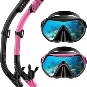 Schnorchelset Erwachsene trocken mit Maske & Schnorchel Antibeschlag 180°-Panoramablick für Damen Herren zum Schnorcheln Schwimmen Strandurlaub