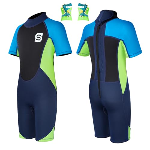 Kinder-Neoprenanzug mit Schwimmflügeln, 2,5 mm dick, Shorty-Stil, für Mädchen und Jungen zum Tauchen, Schwimmen und Surfen