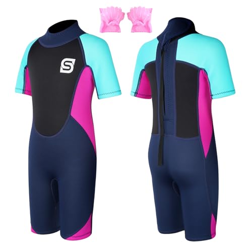 Kurzer Neoprenanzug für Kinder mit Schwimmflügeln zum Tauchen, Schwimmen und Surfen, wärmetechnische Beschichtung, ideal für Mädchen und Jungen
