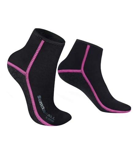 Neoprensocken mit 3mm-SBR-Neopren-Material, Anti-Rutsch-Sohle und verstellbarem Klettverschluss für Wassersportarten wie Schwimmen, Tauchen oder Windsurfen.