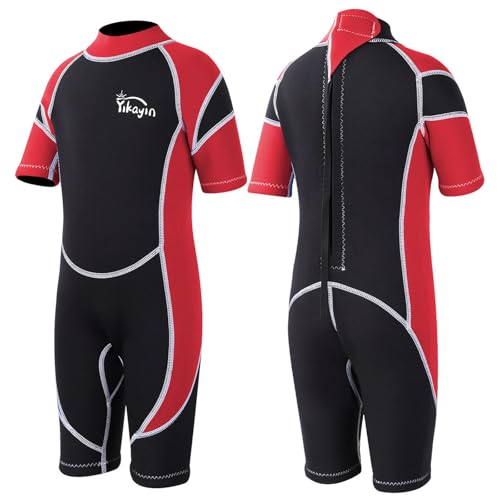 Yikayin Neoprenanzug für Kinder, 2.5mm Neopren Shorty für Jungen und Mädchen, Thermo UV Schwimmanzug mit Rückenreißverschluss zum Schwimmkurs, Tauchen, Surfen und Schnorcheln