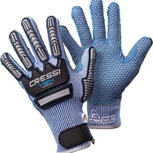 Schnitt- und Abriebfeste Handschuhe für Apnoe und Tauchen, Cressi Hex Grip Gloves in Blau, Größe M, Unisex
