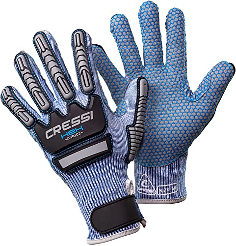 Schnitt- und Abriebfeste Handschuhe für Apnoe und Tauchen, Cressi Hex Grip Gloves in Blau, Größe M, Unisex