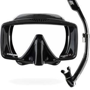 Cressi SF1 Quadratische Tauchmaske & Dry-Schnorchel - Geringes Innenvolumen - Dry-Schnorchel-Set mit Anti-Splash - Schnorchelmaske für Erwachsene - Schwarz/Schwarz