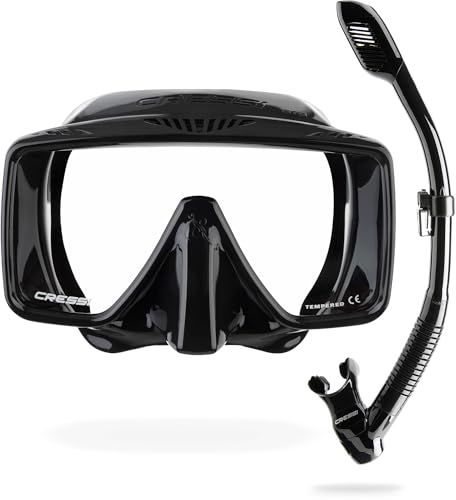 Cressi SF1 Quadratische Tauchmaske & Dry-Schnorchel - Geringes Innenvolumen - Dry-Schnorchel-Set mit Anti-Splash - Schnorchelmaske für Erwachsene - Schwarz/Schwarz