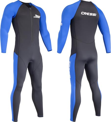 Cressi Wahoo Man Monopiece Wetsuit Black/Blue 2mm M/3-Einteiliger Neoprenanzug für Herren zum Schnorcheln, Schwimmen und Aktivitäten im Wasser