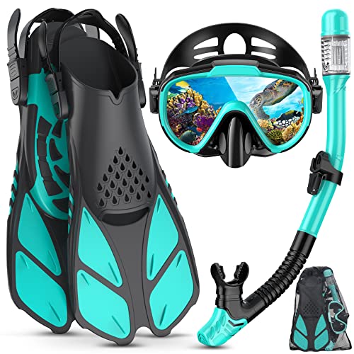 Professionelles 3-in-1-Schnorcheln-Set für Erwachsene mit Taucherflossen, Anti-Leck-Taucherbrille und Dry-Schnorchel. Ideal für Schnorcheln und Schwimmen.