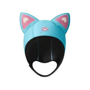 MiOYOOW Tauchkappe, wasserdichte Badekappe für Damen mit Klettverschluss und Katzenohren, Neopren Taucherkappe für Sommer und Winter zum Tauchen, Surfen und Rafting