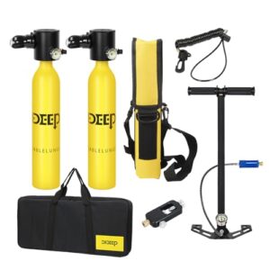 OIOEEP 0,5L Mini Tauchflasche mit Pumpe - 5-10 Min. Tragbarer Tauch-Lungen-Tank für Schnorcheln, Apnoetauchen & Notfall-Backup - Perfekte Tauchpakete (Gelb)