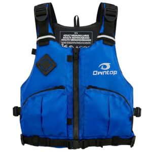 Leichte Schwimmweste für Erwachsene mit Trinkrucksack und Auftrieb, blau, XL bis XXL