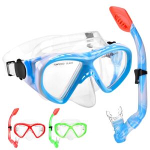 Schnorchelset für Kinder, Taucherbrille mit Schnorchel, Anti-Leck und Anti-Fog HD-Tauchmaske, trockenem Schnorchel für Jungen und Mädchen im Alter von 4-13 Jahren