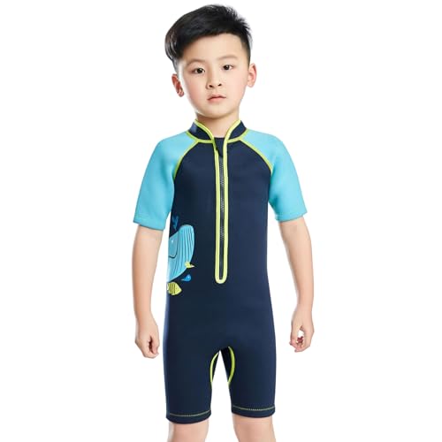Kinder Neoprenanzug für Bade- und Strandbesuch, UV-Schutz, wasserdicht und warm, blauer Badeanzug für Jungen und Mädchen
