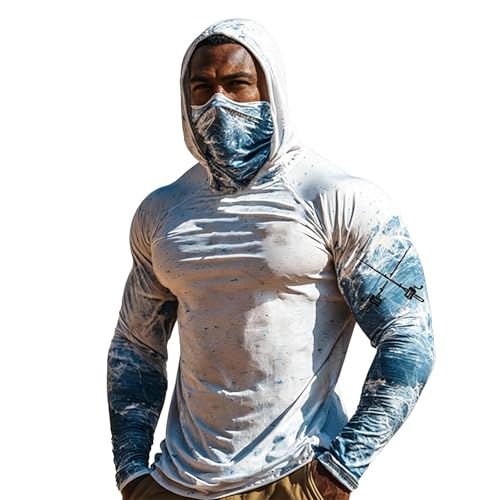 UPF 50+ Hoodie für Herren, langärmliges Sonnenschutzhemd mit Kapuze und Maske, atmungsaktiv und sonnendichter Schutz für Hals und Kopf, ideal für Outdoor-Aktivitäten im Sommer