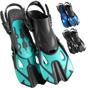 Verstellbare Schnorchelflossen für Erwachsene, kurze Schwimmflossen und Taucherflossen, kompaktes Design für Urlaub und Wassersport