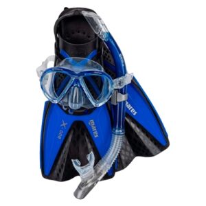 Erwachsenen Tauchset für unter Wasser, Mares X-ONE Marea Set mit Taucherbrille und Flose in Blau, Größe M/L