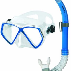Das Mares Schnorchelset Zephir ist ein blauer Schnorchel mit einem weichen Maskenkörper aus Siliter. Es bietet ein großes Blickfeld und ist ohne Phthalate.