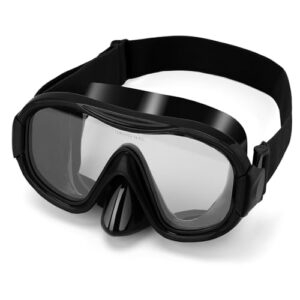 Schwimmbrille Scuba Schnorchel Maske für Erwachsene, verstellbare elastische Strickband Schwimmbrille mit gehärtetem Glas und Panorama-Design