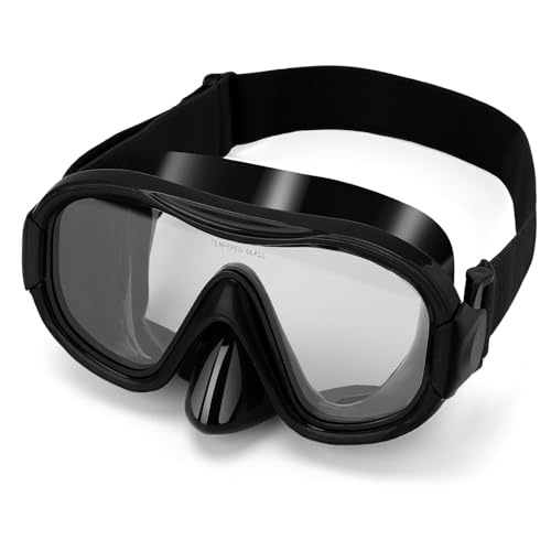 Schwimmbrille Scuba Schnorchel Maske für Erwachsene, verstellbare elastische Strickband Schwimmbrille mit gehärtetem Glas und Panorama-Design