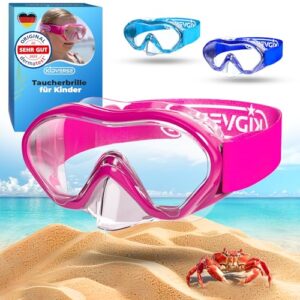 Taucherbrille für Kinder mit Nase, CE & Dermatest geprüft, Kinder Taucherbrille mit Stoffband oder Silikonband, Tauchmaske ab 5 Jahre für Mädchen & Jungen, bequeme Kindertaucherbrille