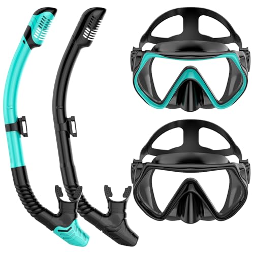 Schnorchelset für Erwachsene, Taucherbrille und Dry Schnorchel für Herren und Damen - Anti-Leck & Anti-Fog Tauchmaske aus gehärtetem Glas