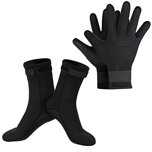 SUPERFA 3 mm Neopren-Tauchhandschuhe und Socken, ideal für Tauchen, Surfen, Kajakfahren und Rafting, mit verstellbarem Hüftgurt und rutschfester Handfläche