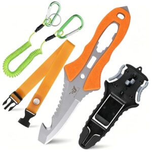Tauch-Outdoor-Rettungsmesser mit Sägezacken, Leuchtgriff, Schraubendreher und Seilenhacker - Ideal für Tauchen, Überleben und Notfälle