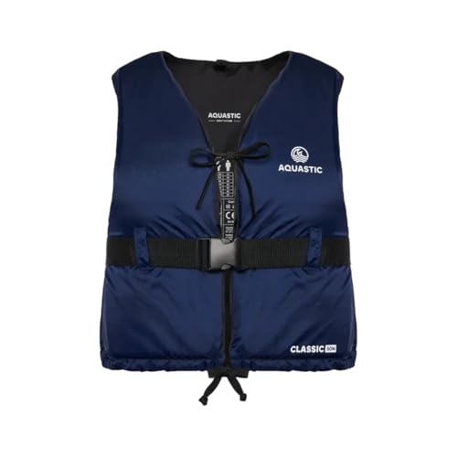 AQUASTIC Classic 50N Polyamid-Sicherungsweste, blauer Farbton, Silber-Buckle, schwarzer Kragen, Sicherheitsweste für Wassersportarten