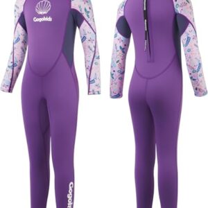 Langarm-Neoprenanzug für Kinder, 2,5mm Neopren UV-Badeanzug mit Rückenreißverschluss und Thermo Neopren-Anzug für Mädchen und Jungen zum Schwimmen, Surfen und Tauchen