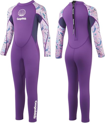 Langarm-Neoprenanzug für Kinder, 2,5mm Neopren UV-Badeanzug mit Rückenreißverschluss und Thermo Neopren-Anzug für Mädchen und Jungen zum Schwimmen, Surfen und Tauchen