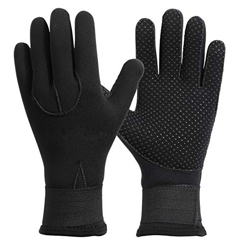 QKURT 3mm Neoprenhandschuhe, Thermohandschuhe Anti-Rutsch-Handschuhe Elastische Tauchhandschuhe für Männer Frauen Tauchen, Surfen, Kajakfahren, Schnorcheln, Segeln, Bootfahren