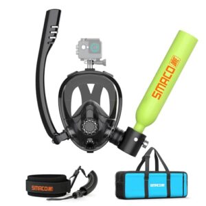 SMACO Tauchtank mit Sub-Maske, Mini-Tauchtank, 0,5 l, bietet ca. 6 Minuten Unterwasseratmung bei einer maximalen Tauchtiefe von 9 m.